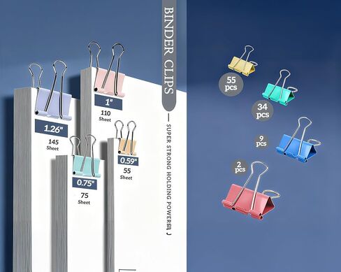 100 Pcs Colored Binder Clips Assorted Sizes, Metal Paper Clamps in Vibrant Green, Pink, Yellow, Blue for Office, School, Home Supplies in Saudi Arabia