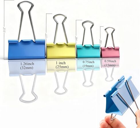 100 Pcs Colored Binder Clips Assorted Sizes, Metal Paper Clamps in Vibrant Green, Pink, Yellow, Blue for Office, School, Home Supplies in Saudi Arabia