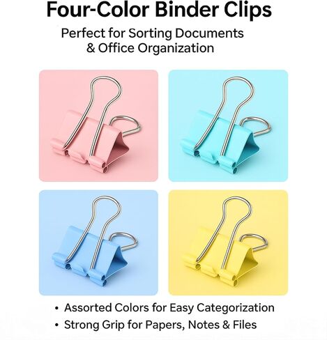 100 Pcs Colored Binder Clips Assorted Sizes, Metal Paper Clamps in Vibrant Green, Pink, Yellow, Blue for Office, School, Home Supplies in Saudi Arabia