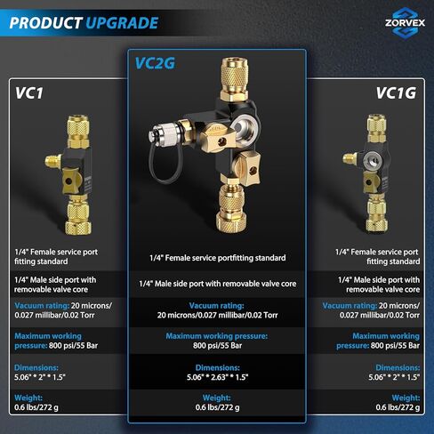 VC2G 1/4″ Valve Core Removal Tool Dual Valve with Sight Glass - Vacuum-Rated 20 microns & A2L Compatible - HVAC Tools in Saudi Arabia