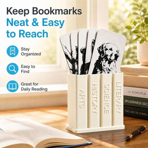 حامل إشارات مرجعية على شكل كتاب، صندوق منظم للإشارات المرجعية للمكتب ورف الكتب، عرض تخزين لطيف للإشارات المرجعية والأقلام والإكسسوارات الصغيرة (أبيض عاجي) in Kuwait