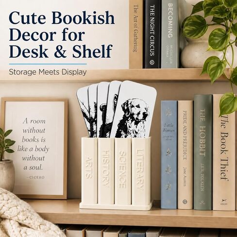 حامل إشارات مرجعية على شكل كتاب، صندوق منظم للإشارات المرجعية للمكتب ورف الكتب، عرض تخزين لطيف للإشارات المرجعية والأقلام والإكسسوارات الصغيرة (أبيض عاجي) in Kuwait