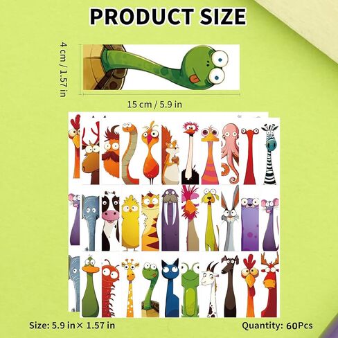 60PCS Funny Animal Bookmarks for Kids - Creative Unique Cartoon Page Holders, Gifts for Book Lovers, Students, Readers on Birthday/School Rewards/Library Reading in Saudi Arabia