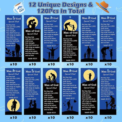 Haooryx Man of God Religious Christian Bookmarks - 120 Pcs Father's Day Book Marks Bible Verse Page Marker Gift Tag for Father's Day Dad's Birthday Party Gifts School Student Reward Teacher Supply in Kuwait