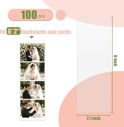 Clear Bookmark Sleeves 100 Pcs Plastic Blank Photobooth Frames 2x6 Bookmark Sleeves Bookmark Cover Holder for Reading DIY Projects Party Favor Gift Tag in Kuwait