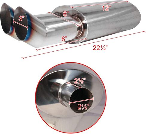 3" Dual Tilt Slant Outlet Titanium Burnt Tip 2.5" Inlet Exhaust Muffler in Saudi Arabia