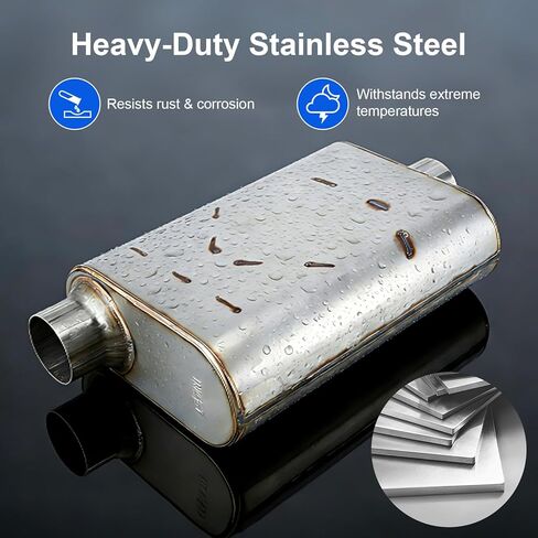 2.5" Offset inlet/Center Outlet Universal Exhaust Muffler, Stainless Steel Performance Muffler, 17" Overall Length Center-Center, Deep Aggressive Tone for Trucks, SUV, Muscle Cars in Saudi Arabia