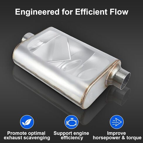 2.5" Offset inlet/Center Outlet Universal Exhaust Muffler, Stainless Steel Performance Muffler, 17" Overall Length Center-Center, Deep Aggressive Tone for Trucks, SUV, Muscle Cars in Saudi Arabia