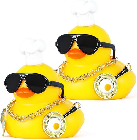 Rubber Duck Pink Car Accessories, 2pcs Cute Rubber Ducky Dashboard Decor with Glasses, Necklace, Bow Headband, Skirt & Strong Tape for Dashboard, Interior Decoration in Kuwait