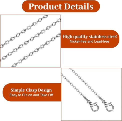Hecila 20 Pack Necklace Chains Bulks Stainless Steel Necklace Chain with Lobster Clasps for Jewelry Making Silver Chain Necklaces 1.5mm Thin Cable Chains for Necklaces Pendants Making Supplies in Kuwait