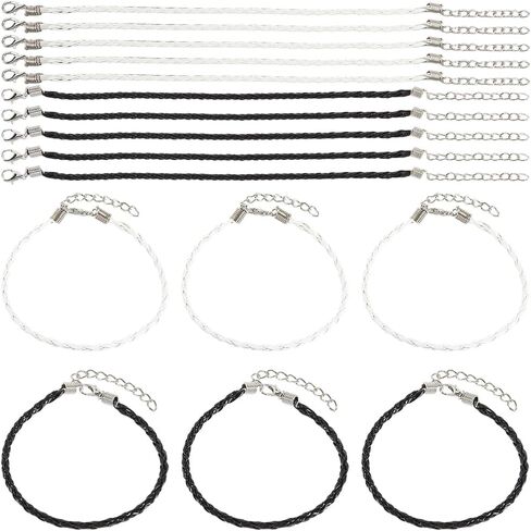 40Pcs Bracelet Cords with Clasp Bracelet Cord Bulk Black 3mm Braided Imitation Leather Lace Plaited Trendy Iron Clasp Extended Chains Ropes Accessory for Jewelry Making Bracelets DIY Crafts in Kuwait