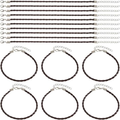 40Pcs Bracelet Cords with Clasp Bracelet Cord Bulk Black 3mm Braided Imitation Leather Lace Plaited Trendy Iron Clasp Extended Chains Ropes Accessory for Jewelry Making Bracelets DIY Crafts in Kuwait