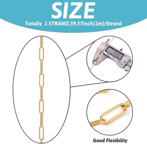 1m/Strand Stainless Steel Paperclip Necklace Stainless Steel Chain 12x4.4mm Golden Color for DIY Choker Necklace Bracelet Jewelry Making in Kuwait