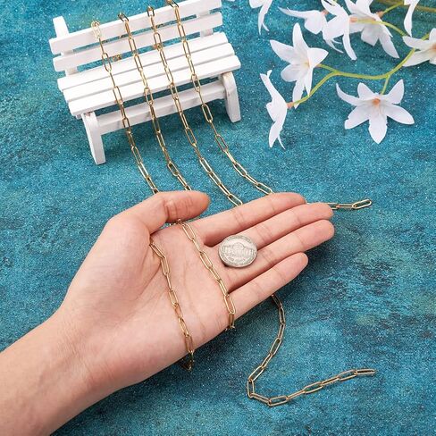 1m/Strand Stainless Steel Paperclip Necklace Stainless Steel Chain 12x4.4mm Golden Color for DIY Choker Necklace Bracelet Jewelry Making in Kuwait
