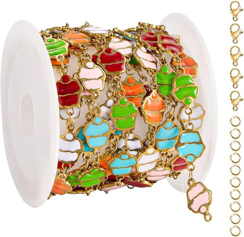 UMAOKANG 2 Meters Mixed Color Enamel Fish Chain for Jewelry Making Gold Plated Stainless Steel DIY Chains on Spool in Kuwait