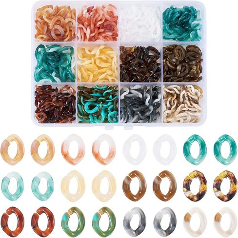 360Pcs Transparent Acrylic Chain Links 12 Colors Vintage Twist Quick Link Connectors Imitation Gemstone Open Linking Rings for Earring Necklace Jewelry Pocket Chain DIY Craft Making in Saudi Arabia