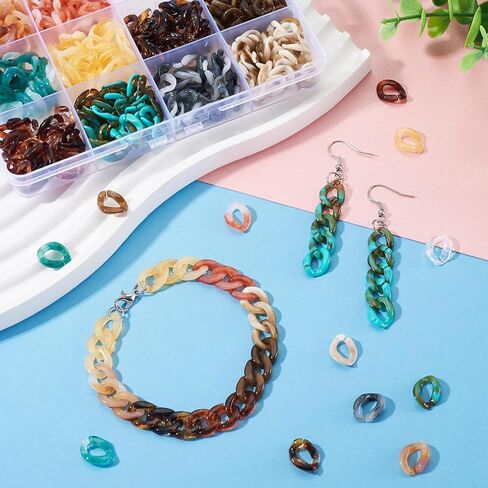 360Pcs Transparent Acrylic Chain Links 12 Colors Vintage Twist Quick Link Connectors Imitation Gemstone Open Linking Rings for Earring Necklace Jewelry Pocket Chain DIY Craft Making in Saudi Arabia