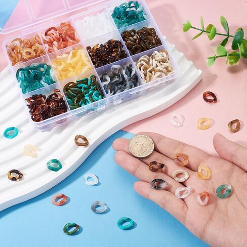 360Pcs Transparent Acrylic Chain Links 12 Colors Vintage Twist Quick Link Connectors Imitation Gemstone Open Linking Rings for Earring Necklace Jewelry Pocket Chain DIY Craft Making in Saudi Arabia
