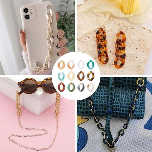 360Pcs Transparent Acrylic Chain Links 12 Colors Vintage Twist Quick Link Connectors Imitation Gemstone Open Linking Rings for Earring Necklace Jewelry Pocket Chain DIY Craft Making in Saudi Arabia