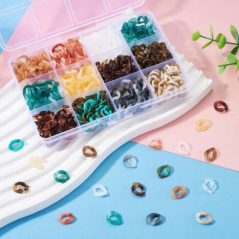 360Pcs Transparent Acrylic Chain Links 12 Colors Vintage Twist Quick Link Connectors Imitation Gemstone Open Linking Rings for Earring Necklace Jewelry Pocket Chain DIY Craft Making in Saudi Arabia