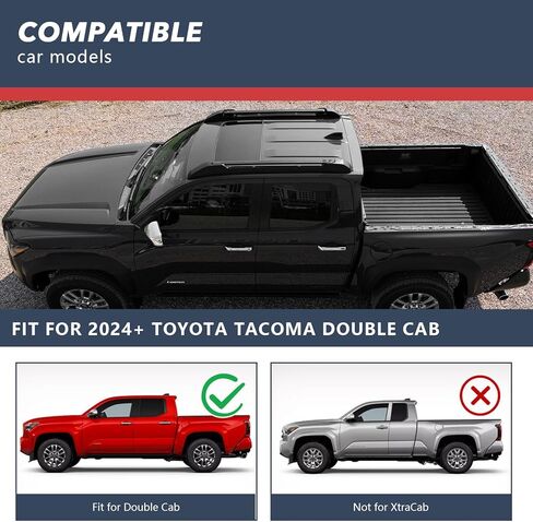 قضبان متقاطعة لحامل السقف لعام 2024 2025 2026 Toyota Tacoma Double Cab - قضيب سقف من الألومنيوم العارضة لدراجة البضائع الزورق ودراجة الكاياك على الجليد - أمتعة حامل البضائع على السطح (ليست لـ XtraCab) in Kuwait