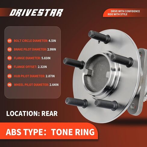 DRIVESTAR 512265 Rear Wheel Hub & Bearing Assembly Left/Right fits for Hyundai Sonata 2006 07 08 2009 10, 2006-2010 Kia Optima(5 Lug w/ABS)(Pair) in Saudi Arabia