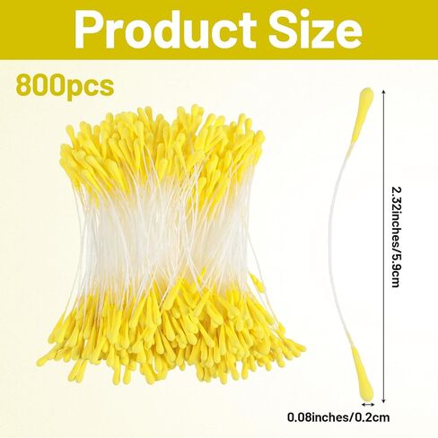 800 Pcs Flower Stamens, Yellow Pearl Double Heads Handmade Stamen for Flower Making, 2 mm Artificial Floral Pistil for DIY Crafts Wedding Bouquet Scrapbook Decoration Easter Floral Supplies in Kuwait