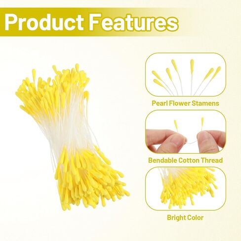 800 Pcs Flower Stamens, Yellow Pearl Double Heads Handmade Stamen for Flower Making, 2 mm Artificial Floral Pistil for DIY Crafts Wedding Bouquet Scrapbook Decoration Easter Floral Supplies in Kuwait
