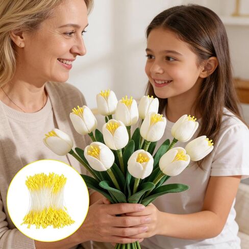 800 Pcs Flower Stamens, Yellow Pearl Double Heads Handmade Stamen for Flower Making, 2 mm Artificial Floral Pistil for DIY Crafts Wedding Bouquet Scrapbook Decoration Easter Floral Supplies in Kuwait
