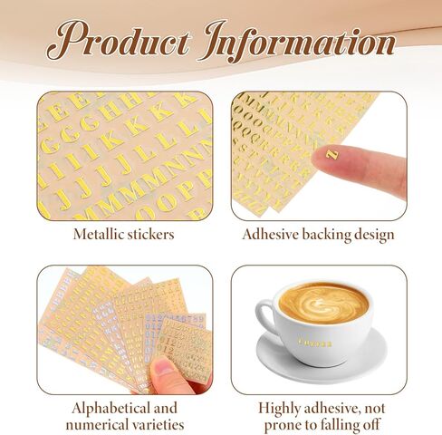 6 Sheets 4.5mm Letter Stickers with Stainless Steel Tweezer, Mini Alphabet Stickers Glitter Self Adhesive Mini Number Sticker for DIY Craft Scrapbook Decoration Nail Keyboard (Gold, Silver) in Kuwait