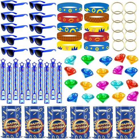 70Pcs Blue Birthday Party Favors, Glasses, Wristbands, Bubbles, Gift Bags, Gold Round Power Rings, Diamond Gems Theme Decorations Supplies Stuffers Gifts Pirate Treasure Chest Hunt with Bag in Saudi Arabia