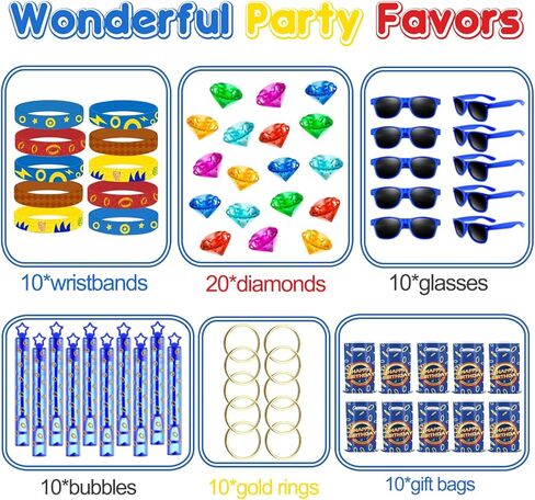 70Pcs Blue Birthday Party Favors, Glasses, Wristbands, Bubbles, Gift Bags, Gold Round Power Rings, Diamond Gems Theme Decorations Supplies Stuffers Gifts Pirate Treasure Chest Hunt with Bag in Saudi Arabia