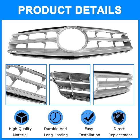 Front Bumper Grille For Mercedes Benz W204 Grill C180 C200 C230 C250 C300 C350 2007-2014 2048800023 (3 DB Chrome) in Saudi Arabia