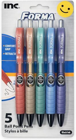 Retractable Ballpoint Pens, Black Ink, 1.0 mm, Comfort Grip, Assorted Colors, 5 Pack in Saudi Arabia