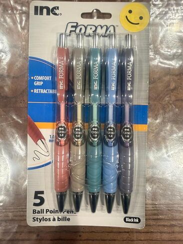 Retractable Ballpoint Pens, Black Ink, 1.0 mm, Comfort Grip, Assorted Colors, 5 Pack in Saudi Arabia