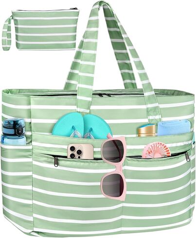 HUANLANG Extra Large Beach Bag Waterproof Beach Totes Bags for Women Men,Pool Bag with Zipper Wet Pocket in Kuwait