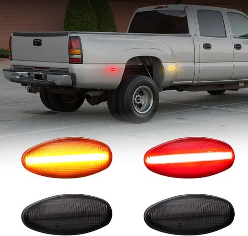 AUTOONE Dually Fender LED Side Marker Lights for 2015-2023 Chevy Silverado 2500HD/3500HD, GMC Sierra 2500HD/3500HD, Amber & Red Dual Rear Wheel Bed Marker Lamps, Smoked Len, 4PCS in Kuwait