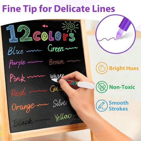 KERIFI Liquid Chalk Markers, Chalk Pens Fine Tip, 12 Vibrant Colors, Wet Erase Markers Fine Point 1mm, Chalk Markers for Blackboard, Glass, Windows, Bistro, 45 Chalkboard Labels Included in Saudi Arabia