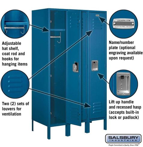 Salsbury Industries 61358BL-U طبقة واحدة بعرض 36 بوصة وارتفاع 5 أقدام وخزانة معدنية قياسية غير مجمعة بعمق 18 بوصة، باللون الأزرق in Kuwait