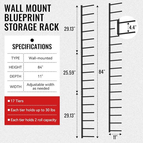 17 Tier Wall Mount Blueprint Storage Rack Wall Mount Blueprint Holder Storage Organizer for Construction Plan, Poster Storage, Art Print Map Storage in Saudi Arabia
