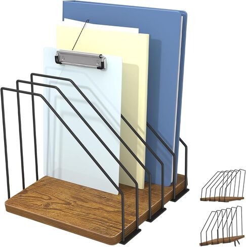 Inclined Desk File Organizer, 5-Section Vertical File Folder Holder, Desk Files Organizer Stand, Metal Files Sorter Rack Stand for Office Home School in Saudi Arabia