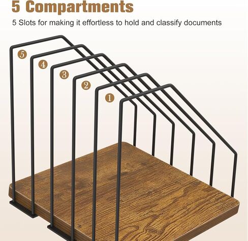 Inclined Desk File Organizer, 5-Section Vertical File Folder Holder, Desk Files Organizer Stand, Metal Files Sorter Rack Stand for Office Home School in Saudi Arabia