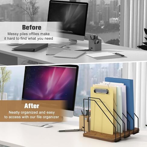 Inclined Desk File Organizer, 5-Section Vertical File Folder Holder, Desk Files Organizer Stand, Metal Files Sorter Rack Stand for Office Home School in Saudi Arabia