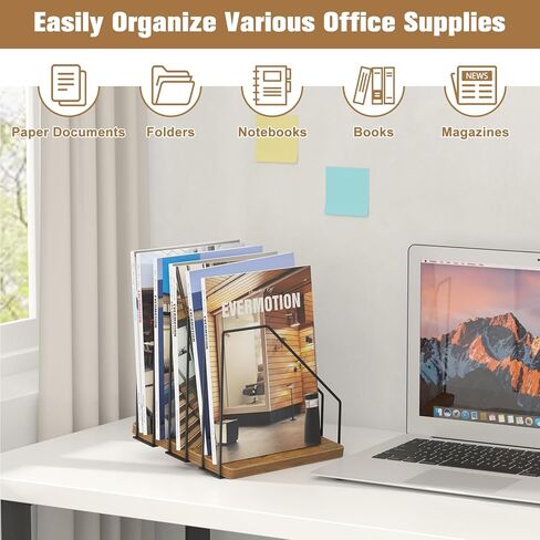 Inclined Desk File Organizer, 5-Section Vertical File Folder Holder, Desk Files Organizer Stand, Metal Files Sorter Rack Stand for Office Home School in Saudi Arabia