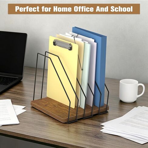 Inclined Desk File Organizer, 5-Section Vertical File Folder Holder, Desk Files Organizer Stand, Metal Files Sorter Rack Stand for Office Home School in Saudi Arabia
