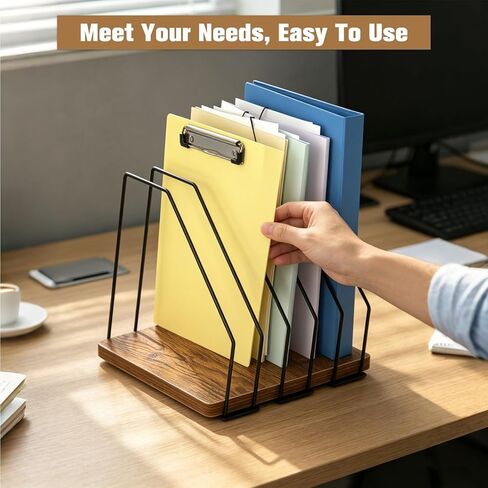 Inclined Desk File Organizer, 5-Section Vertical File Folder Holder, Desk Files Organizer Stand, Metal Files Sorter Rack Stand for Office Home School in Saudi Arabia
