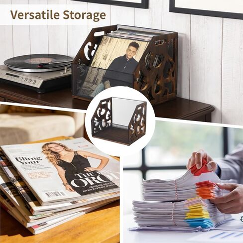 Vinyl Record Storage Crate, Vintage Wood Metal Record Holder, LP Record Storage Organizer with Handles, Vinyl Record Rack Album Holder for Desktop, Rustic Record Storage Box in Saudi Arabia