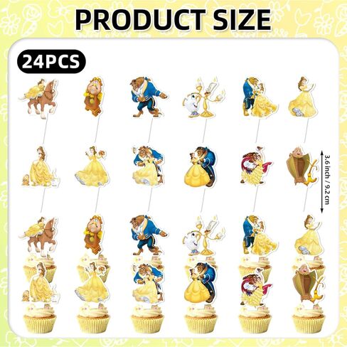 25Pcs Beauty and the Beast Birthday Party Supplies Pack Includes 1 Cake Topper 24 Cupcake Toppers for Beauty and the Beast Party Supplies in Saudi Arabia