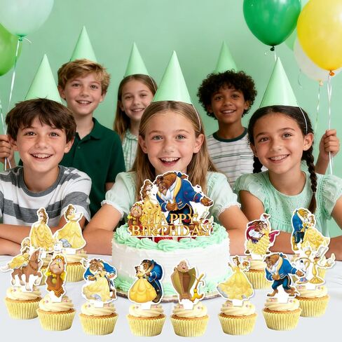 25Pcs Beauty and the Beast Birthday Party Supplies Pack Includes 1 Cake Topper 24 Cupcake Toppers for Beauty and the Beast Party Supplies in Saudi Arabia
