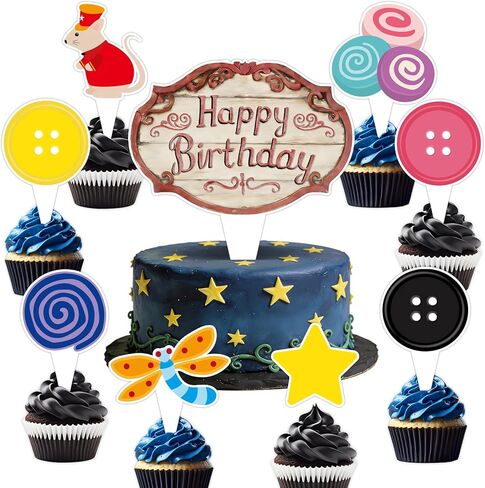 25Pcs Button Birthday Party Cupcake Toppers Colorful Button Eye Cake Picks Happy Birthday Cupcake Topper Horror Cartoon Movie Cake Decorations for Halloween Birthdays Party Baby Shower Decorations in Kuwait